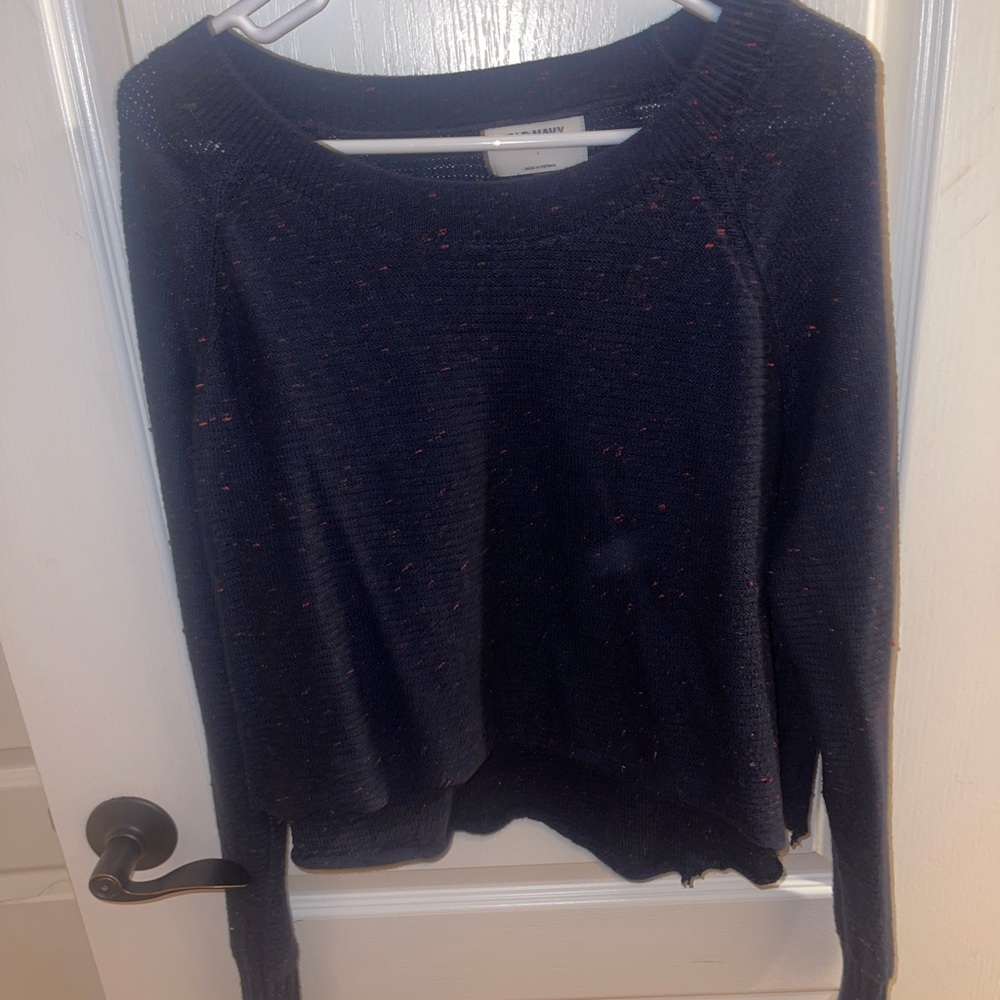 Old navy navy sweater w specs of red